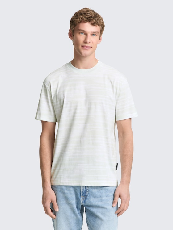 T-shirt ample à motif par Denim Male, light mint white watery stripe