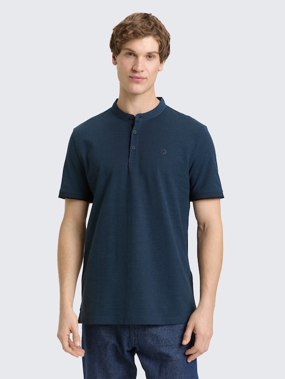 Piqué Poloshirt mit Stehkragen von Denim Male, blue black two tone pique