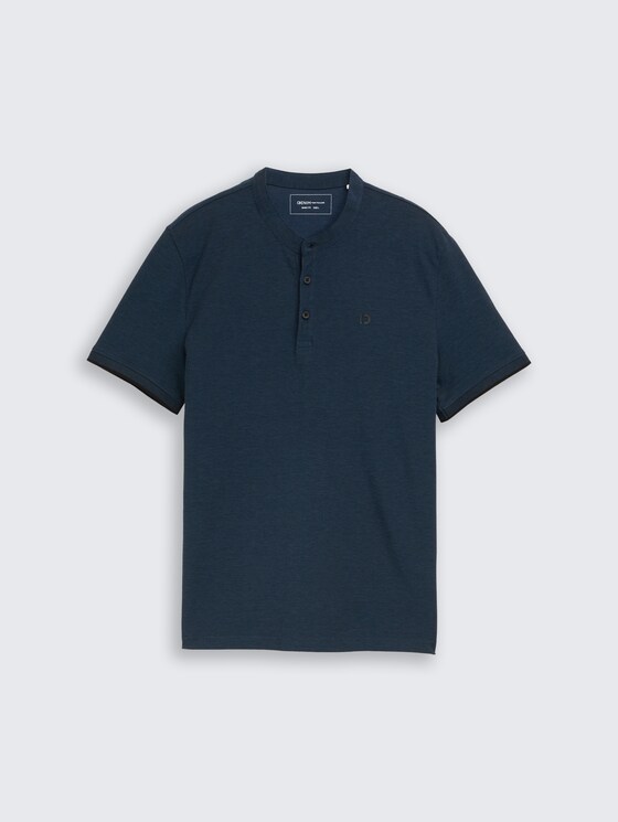 Piqué Poloshirt mit Stehkragen von Denim Male, blue black two tone pique