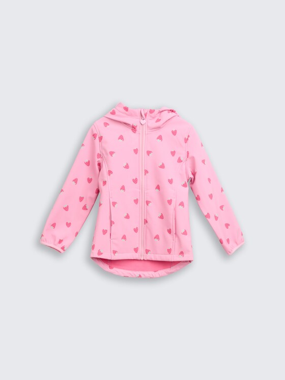 Softshell jas met waterafstotende functie door Mini Girls, big pink strawberry print