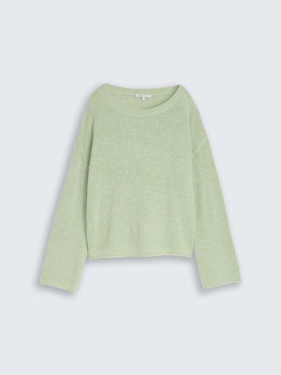 Relaxed fit gebreide trui met boothals door Denim Female, light matcha green
