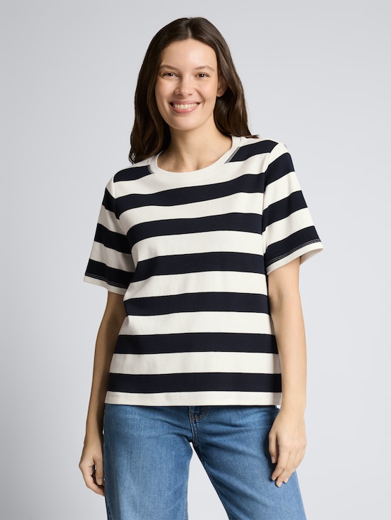 T-shirt van katoen door Women, white navy bold stripe