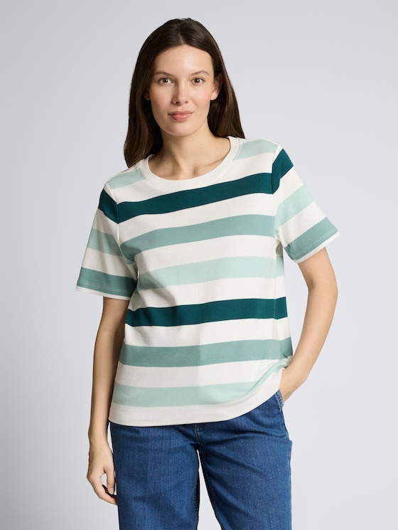 T-shirt van katoen door Women, white mint bold stripe
