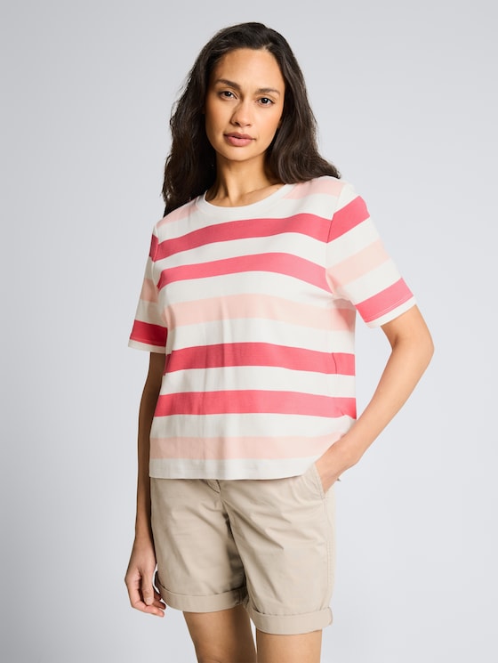 T-Shirt aus Baumwolle von Women, coral offwhite stripe