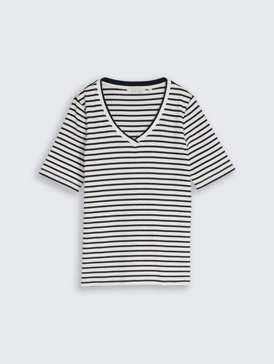 Slim fit T-shirt with V-neck by Women, offwhite navy blue stripe