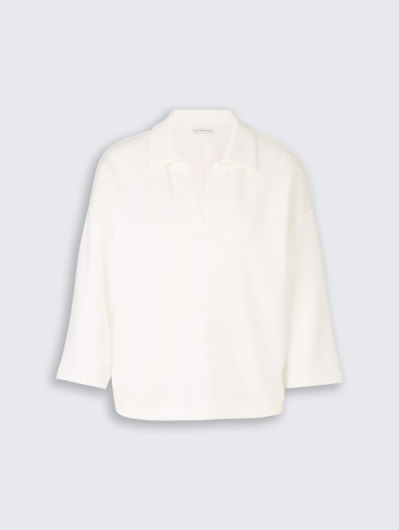 Loose Fit Scuba Langarmshirt mit Polokragen von Women, Whisper White