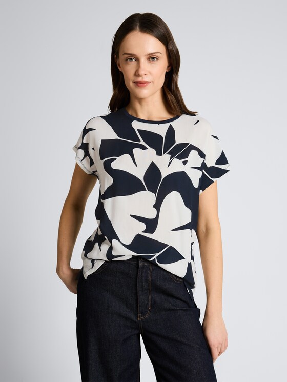 T-Shirt im Material-Mix von Women, big navy ginkgo