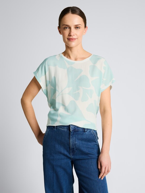 T-Shirt im Material-Mix von Women, big mint ginkgo