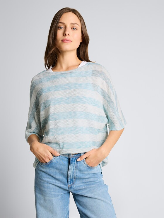 T-shirt ample à manches chauve-souris par Women, white mint stripe