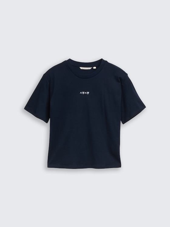 Boxy Fit T-Shirt mit Stickerei von Denim Female, sky captain blue