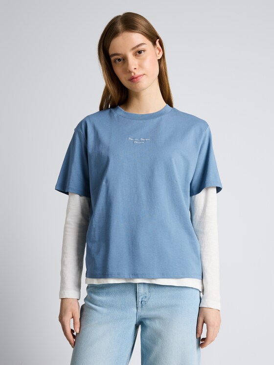Boxy Fit T-Shirt mit Stickerei von Denim Female, spring lake blue
