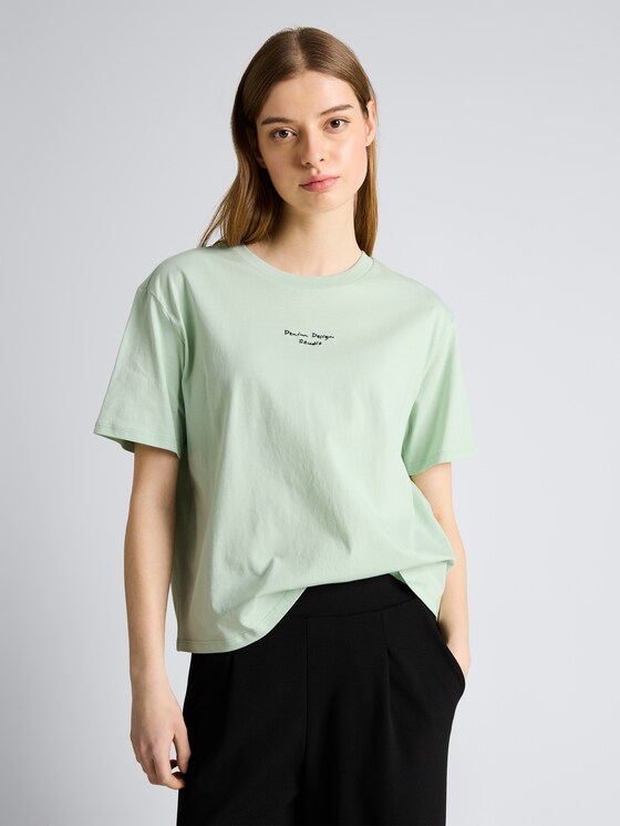 Boxy Fit T-Shirt mit Stickerei von Denim Female, light matcha green