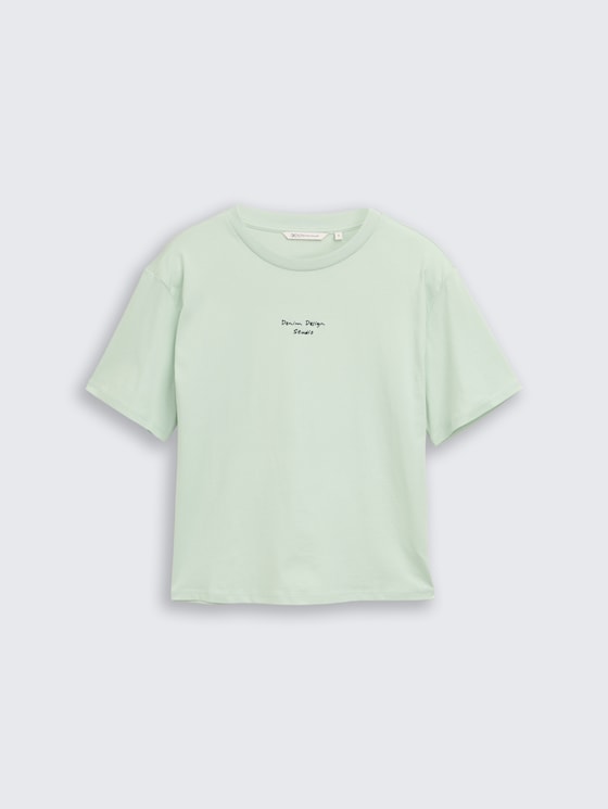 Boxy Fit T-Shirt mit Stickerei von Denim Female, light matcha green