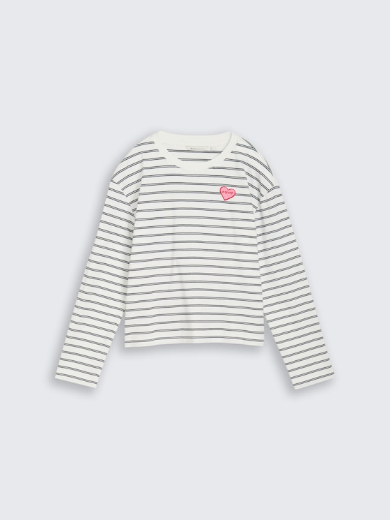 Boxy fit shirt met lange mouwen en hartjesborduursel door Denim Female, off white navy stripe