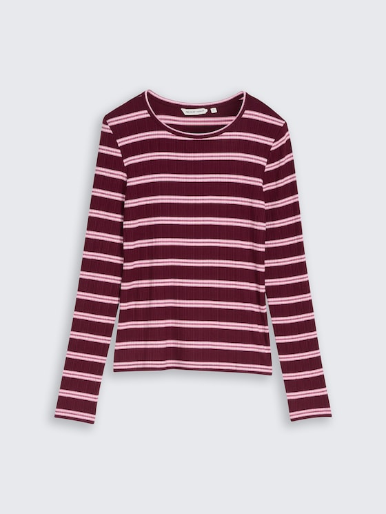 Slim Fit Langarmshirt mit Rippstruktur von Denim Female, red pink multicolor stripe