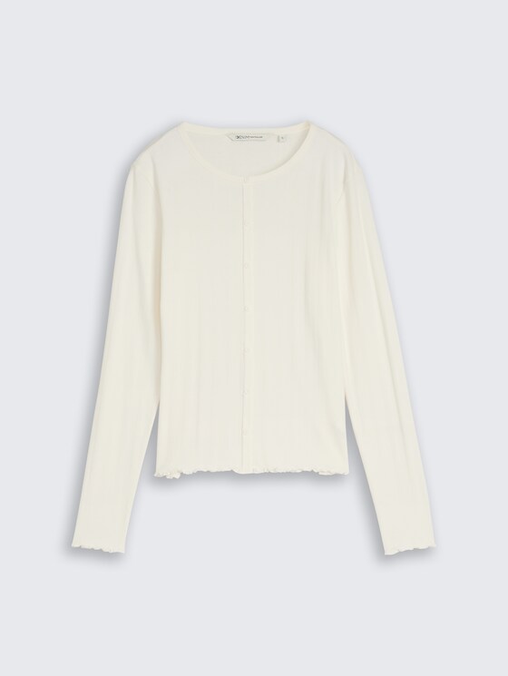 Pointelle shirt met lange mouwen en decoratieve knoopsluiting door Denim Female, off white