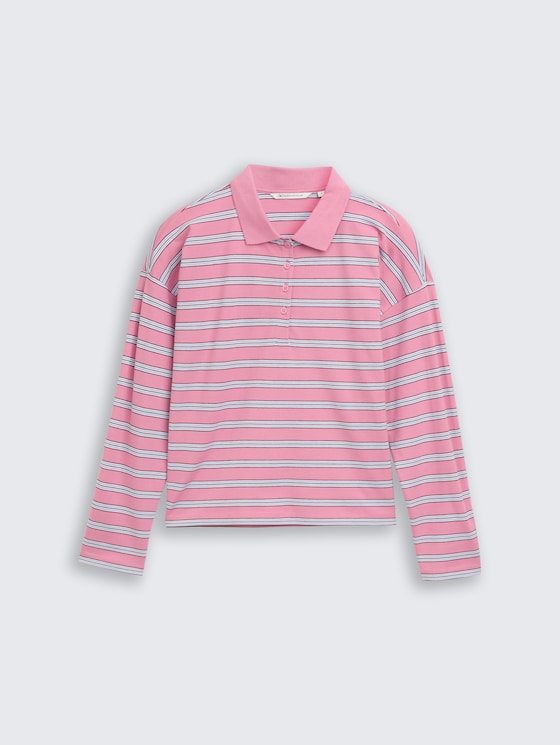 Boxy fit polo met lange mouwen en streepjesmotief door Denim Female, pink blue multicolor stripe