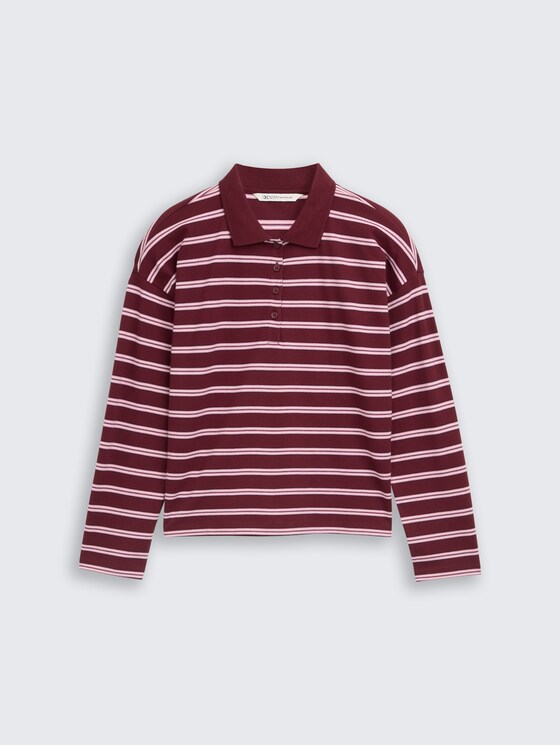 Boxy fit polo met lange mouwen en streepjesmotief door Denim Female, red pink multicolor stripe