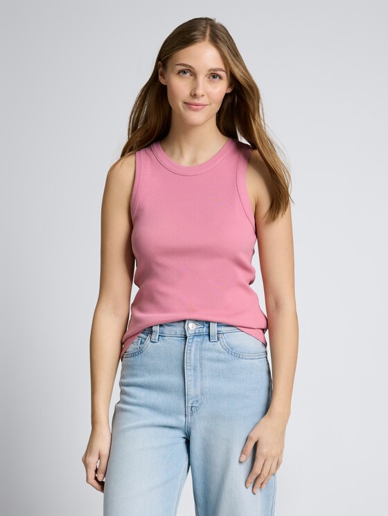 Slim Fit Top mit Rippstruktur von Denim Female, Soft Blush Rose