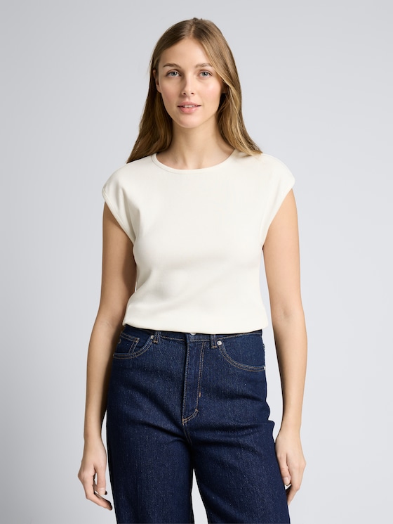 Slim Fit T-Shirt mit Rippstruktur von Denim Female, off white