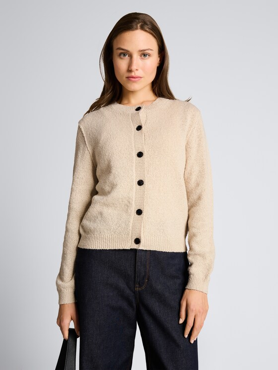 Cardigan à col rond par Women, sand stone beige