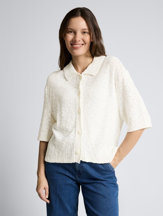 Loose Fit Bouclé Cardigan mit Kragen von Women, Whisper White