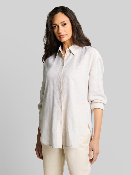 Oversized shirt blouse with linen blend in beige by Tom Tailor