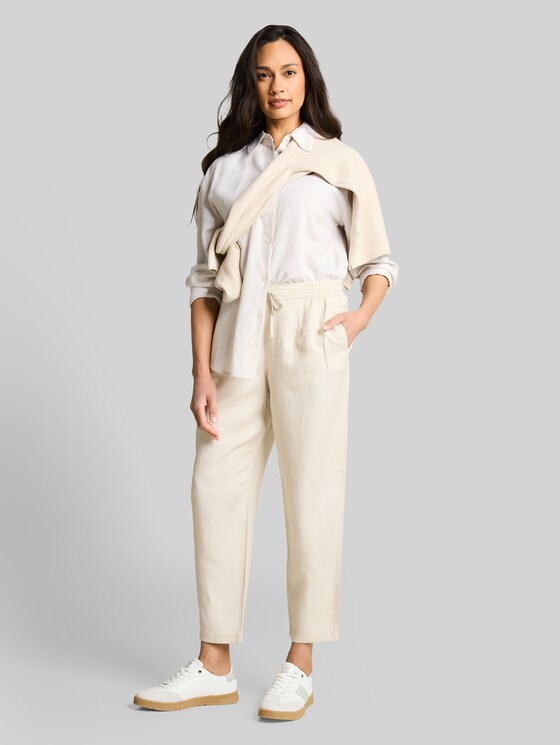 Oversized shirt blouse with linen blend in beige by Tom Tailor