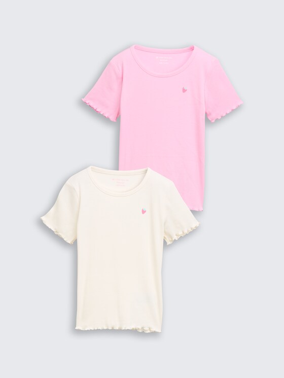 Basic T-shirt in een 2-pack door Mini Girls, Wool White