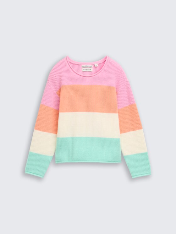 Cropped gebreide trui met ronde hals door Mini Girls, very big multicolor stripe