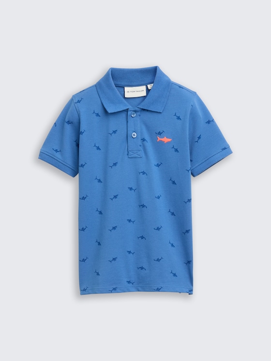 Piqué Poloshirt mit Stickerei von Mini Boys, small blue shark print