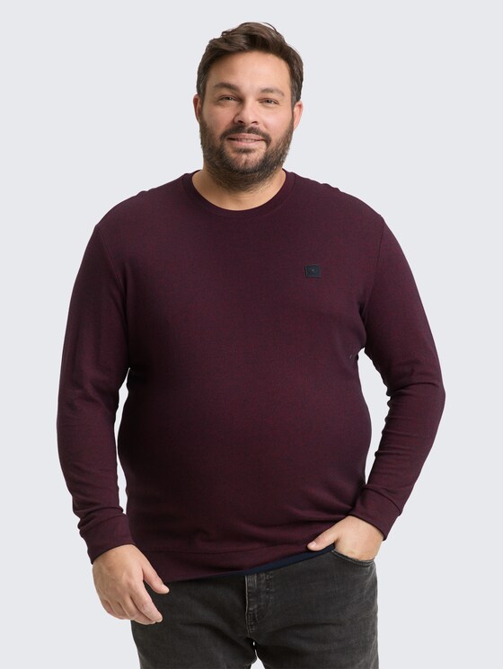 Plus Size - Langarmshirt mit Logo-Badge von Men Plus Size, red navy grindle structure