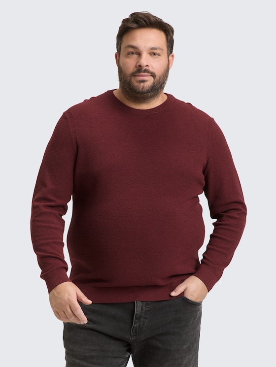 Plus Size - Strickpullover aus Baumwolle von Men Plus Size, bordeaux melange