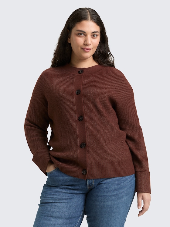 Plus Size - Cardigan oversize à col rond par Women Plus Size, dark pecan brown melange