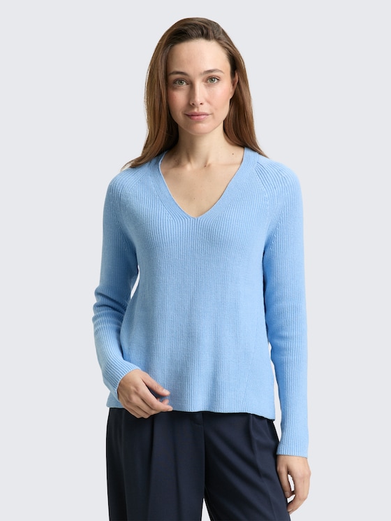 Pull en maille à col en V par Women, light fjord blue
