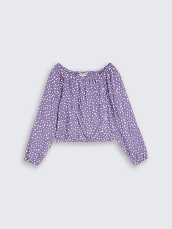 Cropped blouse met carmenhals door Teen Girls, purple small heart print