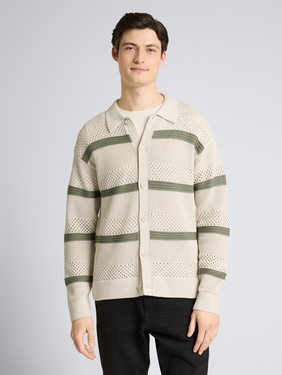 Relaxed Fit Strickjacke mit Lochmuster von Denim Male, sea spray white color block