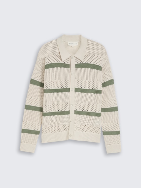 Relaxed Fit Strickjacke mit Lochmuster von Denim Male, sea spray white color block