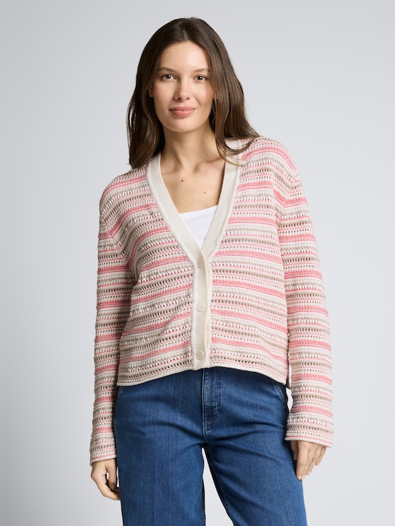 Cardigan ample à rayures par Women, pink beige stripe