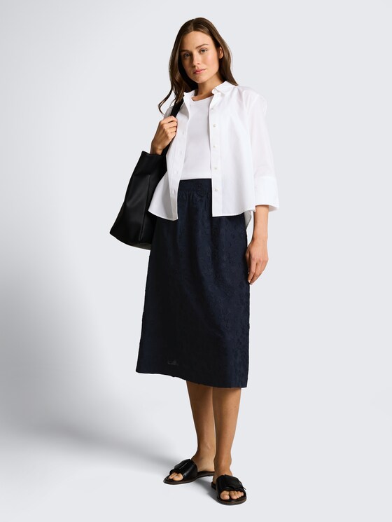 High Waist Midi-Rock mit Stickerei von Women, sky captain blue