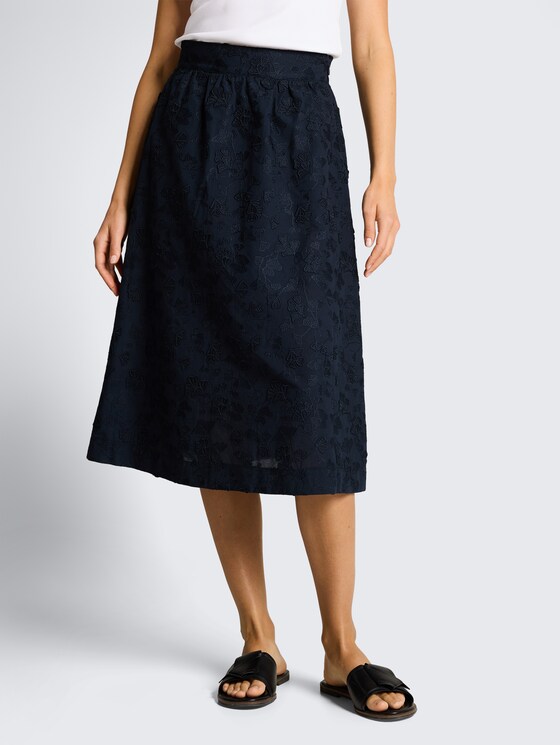 Midi-rok met hoge taille en borduursel door Women, sky captain blue