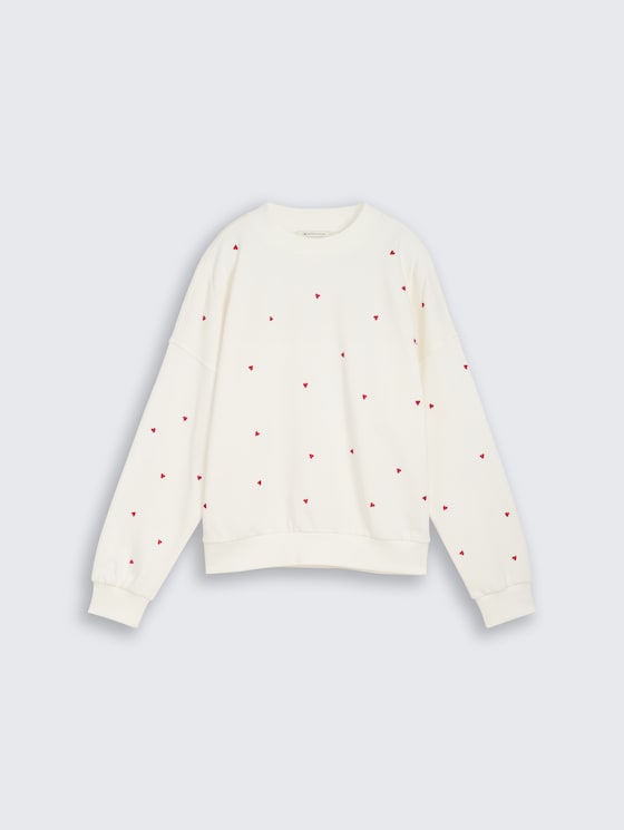 Loose Fit Sweatshirt mit Herz-Stickerei von Denim Female, off white red heart embroidery