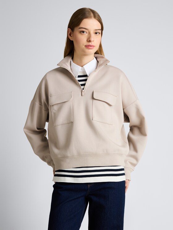 Loose Fit Troyer Sweatshirt aus Scuba von Denim Female, cloud grey