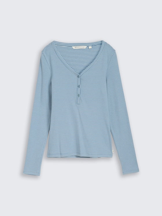 Slim fit Henley-shirt met lange mouwen en streepjesmotief door Denim Female, mid blue white stripe