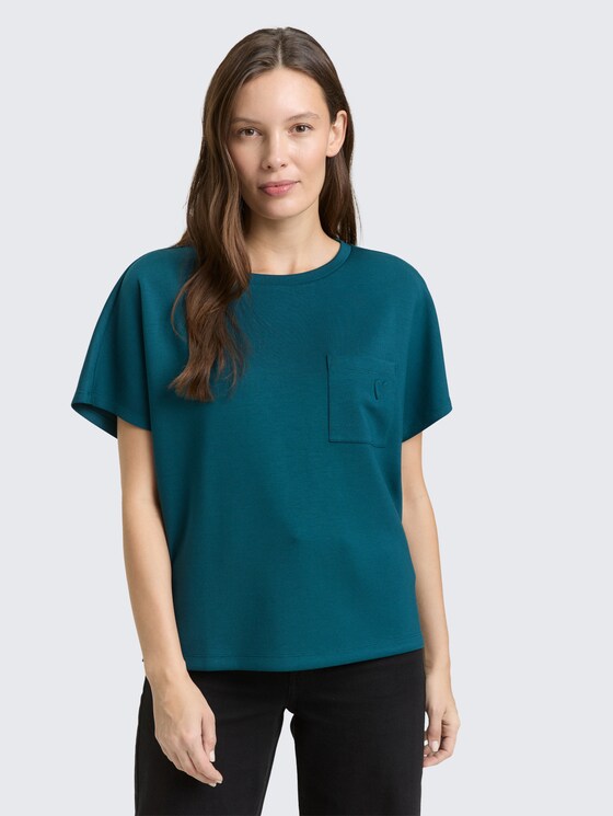 Loose Fit Scuba T-Shirt mit Brusttasche von Women, Deep Meadow Green