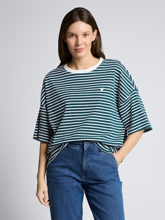 Oversize T-Shirt mit Streifenmuster von Women, meadow green offwhite stripe