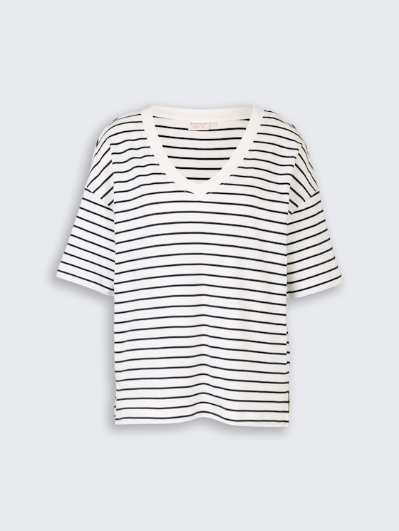 Oversized T-shirt with striped pattern by Women, white navy irregular stripe