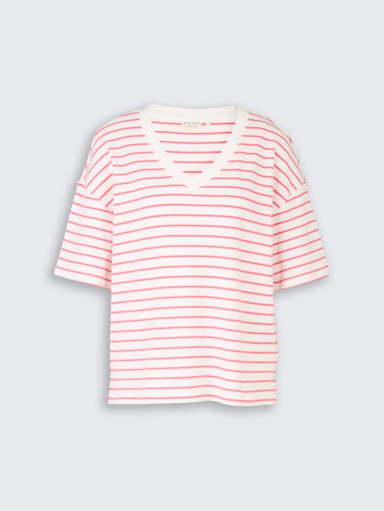 Oversized T-shirt met streepjesmotief door Women, white coral irregular stripe