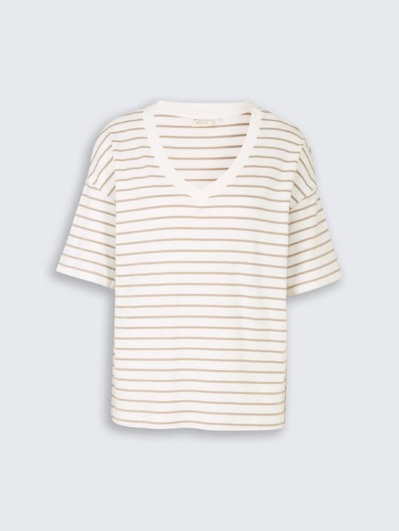 Oversized T-shirt met streepjesmotief door Women, white beige irregular stripe
