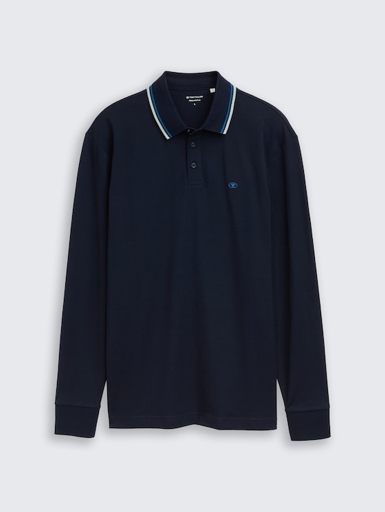 Polo met lange mouwen en logoprint door Men, sky captain blue